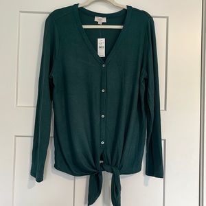 NWT Loft Outlet womens green size Large button front Sweater Cardigan